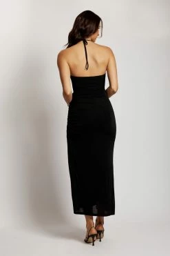 WDN DRESSES Allison Jersey Ruched Split Maxi Dress - Black