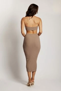 EMS Morgan Halter Knit Midi Dress - Taupe DRESSES
