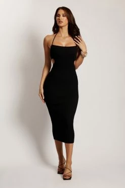 EMS DRESSES Morgan Halter Knit Midi Dress - Black