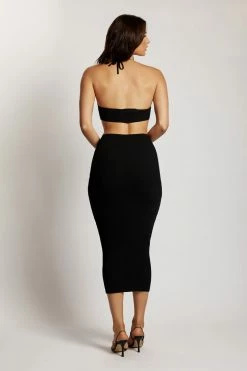 EMS DRESSES Morgan Halter Knit Midi Dress - Black