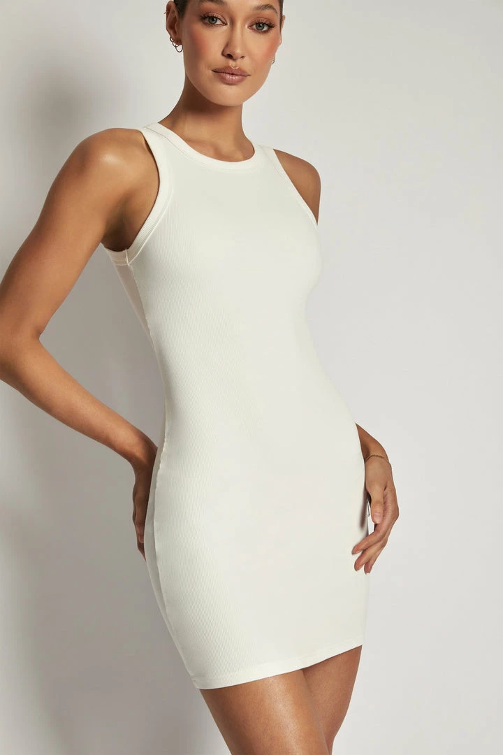 ROM Tina Ribbed Racer Neck Mini Dress - White 8 ROM Tina Ribbed Racer Neck Mini Dress - White