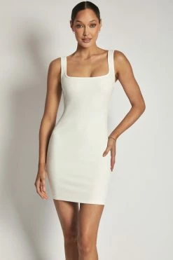 ROM DRESSES Izzy Ribbed Scoop Neck Mini Dress - White