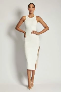 ROM Viola Ribbed Maxi Split Racer Neck Dress - White DRESSES 15 ROM Viola Ribbed Maxi Split Racer Neck Dress - White DRESSES