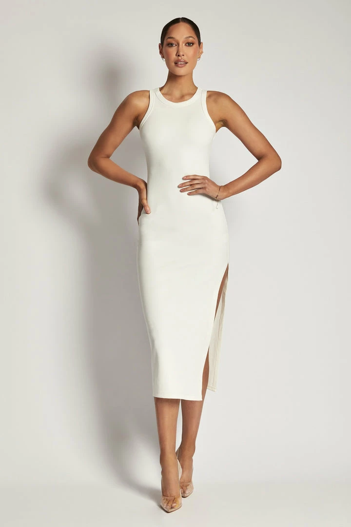 ROM Viola Ribbed Maxi Split Racer Neck Dress - White DRESSES 6 ROM Viola Ribbed Maxi Split Racer Neck Dress - White DRESSES