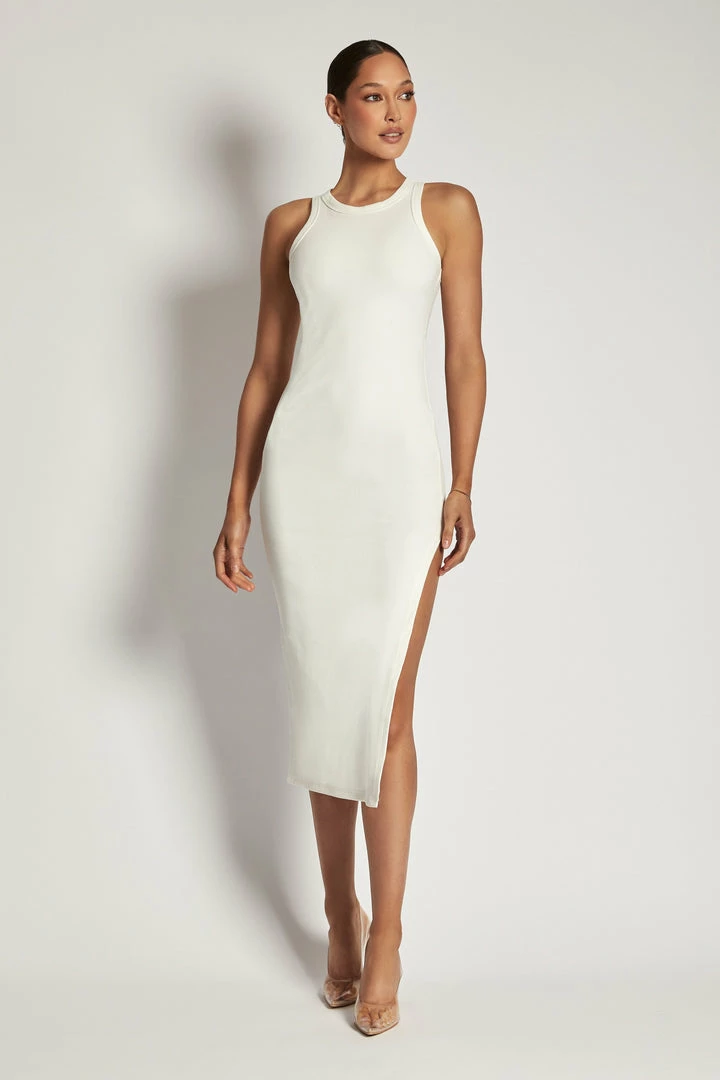 ROM Viola Ribbed Maxi Split Racer Neck Dress - White DRESSES 1 ROM Viola Ribbed Maxi Split Racer Neck Dress - White DRESSES
