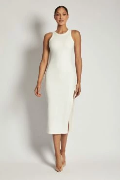 ROM Viola Ribbed Maxi Split Racer Neck Dress - White DRESSES 14 ROM Viola Ribbed Maxi Split Racer Neck Dress - White DRESSES