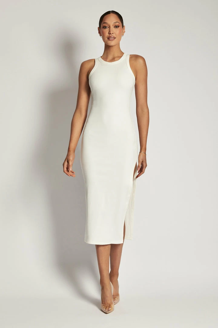 ROM Viola Ribbed Maxi Split Racer Neck Dress - White DRESSES 5 ROM Viola Ribbed Maxi Split Racer Neck Dress - White DRESSES