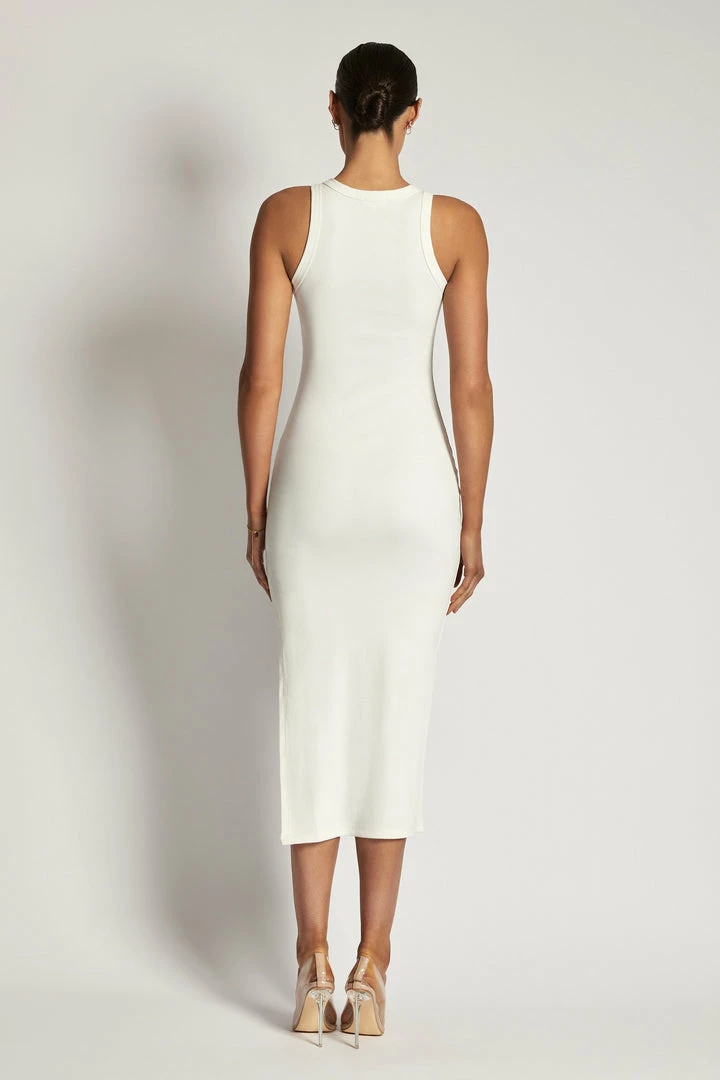 ROM Viola Ribbed Maxi Split Racer Neck Dress - White DRESSES 3 ROM Viola Ribbed Maxi Split Racer Neck Dress - White DRESSES