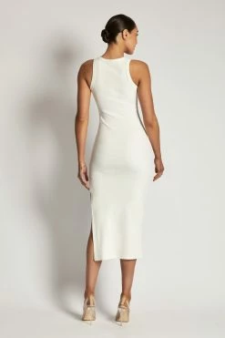 ROM Viola Ribbed Maxi Split Racer Neck Dress - White DRESSES 18 ROM Viola Ribbed Maxi Split Racer Neck Dress - White DRESSES
