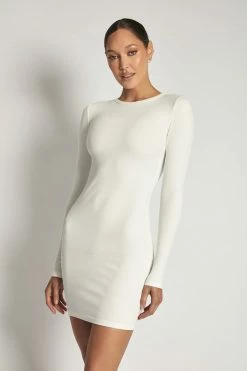 ROM Vivienne Ribbed Long Sleeve Mini Dress - White