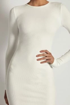 ROM Vivienne Ribbed Long Sleeve Mini Dress - White