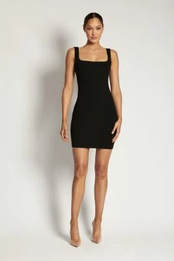 ROM Izzy Ribbed Scoop Neck Mini Dress - Black DRESSES