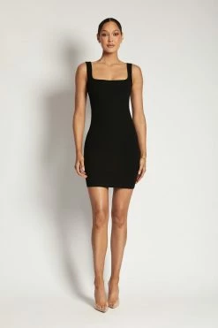ROM Izzy Ribbed Scoop Neck Mini Dress - Black DRESSES