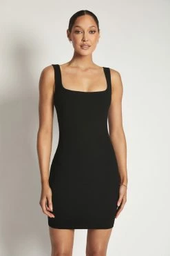 ROM Izzy Ribbed Scoop Neck Mini Dress - Black DRESSES