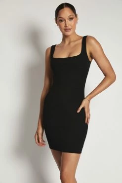 ROM Izzy Ribbed Scoop Neck Mini Dress - Black DRESSES