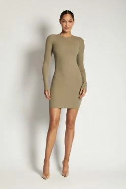 ROM Vivienne Ribbed Long Sleeve Mini Dress - Moss 21 ROM Vivienne Ribbed Long Sleeve Mini Dress - Moss