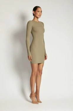 ROM Vivienne Ribbed Long Sleeve Mini Dress - Moss 22 ROM Vivienne Ribbed Long Sleeve Mini Dress - Moss