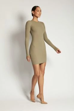 ROM Vivienne Ribbed Long Sleeve Mini Dress - Moss 25 ROM Vivienne Ribbed Long Sleeve Mini Dress - Moss