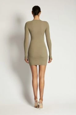 ROM Vivienne Ribbed Long Sleeve Mini Dress - Moss 16 ROM Vivienne Ribbed Long Sleeve Mini Dress - Moss