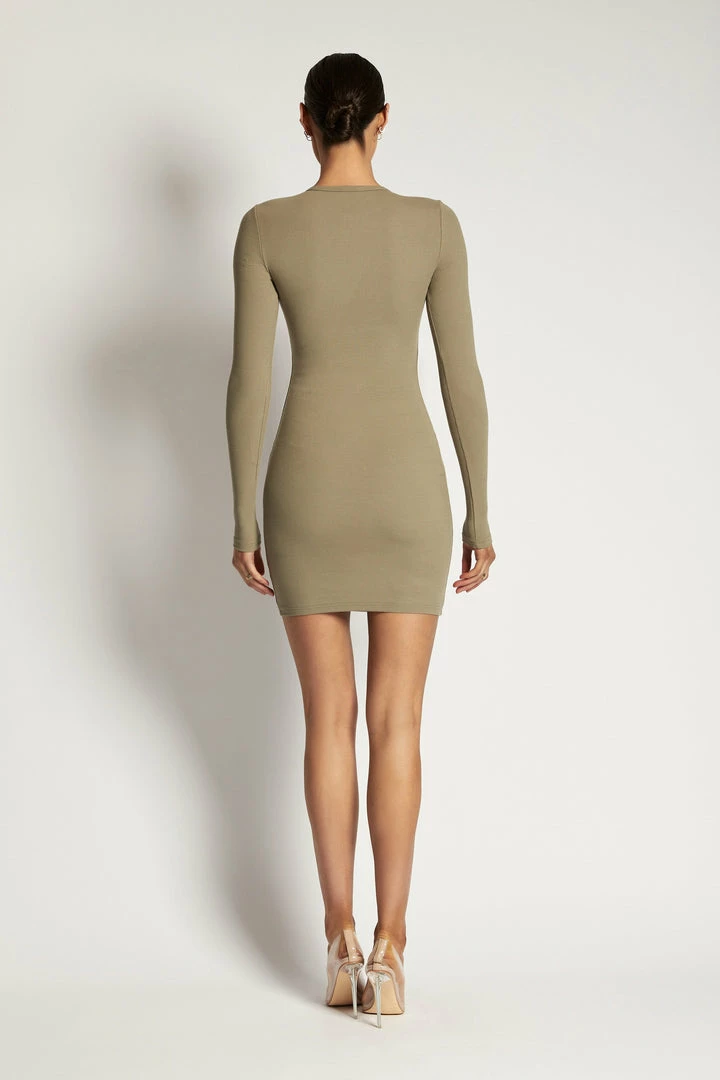 ROM Vivienne Ribbed Long Sleeve Mini Dress - Moss 3 ROM Vivienne Ribbed Long Sleeve Mini Dress - Moss