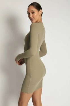 ROM Vivienne Ribbed Long Sleeve Mini Dress - Moss 18 ROM Vivienne Ribbed Long Sleeve Mini Dress - Moss
