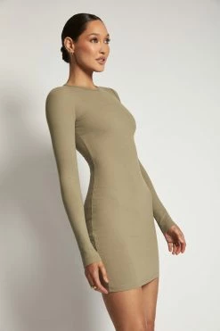 ROM Vivienne Ribbed Long Sleeve Mini Dress - Moss 20 ROM Vivienne Ribbed Long Sleeve Mini Dress - Moss