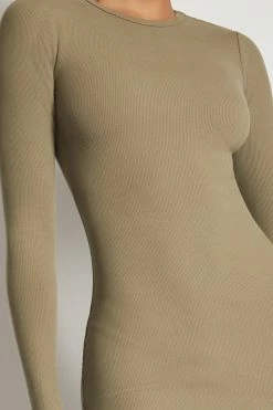 ROM Vivienne Ribbed Long Sleeve Mini Dress - Moss