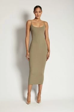 ROM DRESSES Alexis Ribbed Cami Midi Dress - Moss