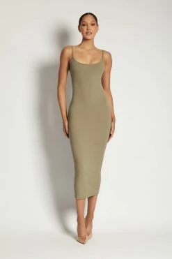ROM DRESSES Alexis Ribbed Cami Midi Dress - Moss