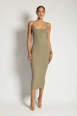 ROM DRESSES Alexis Ribbed Cami Midi Dress - Moss