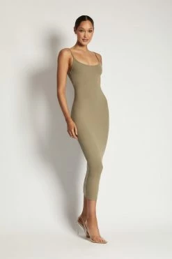 ROM DRESSES Alexis Ribbed Cami Midi Dress - Moss