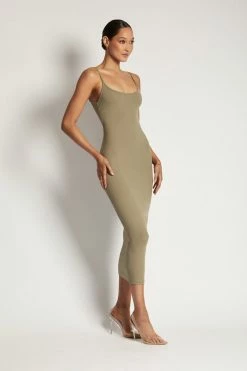 ROM DRESSES Alexis Ribbed Cami Midi Dress - Moss