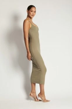 ROM DRESSES Alexis Ribbed Cami Midi Dress - Moss