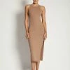 ROM Viola Ribbed Maxi Split Racer Neck Dress - Latte