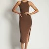 ROM Viola Ribbed Maxi Split Racer Neck Dress - Chocolate