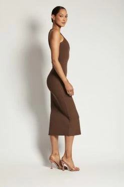 ROM Viola Ribbed Maxi Split Racer Neck Dress - Chocolate