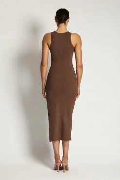 ROM Viola Ribbed Maxi Split Racer Neck Dress - Chocolate
