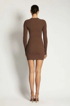ROM Vivienne Ribbed Long Sleeve Mini Dress - Chocolate