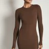 ROM Vivienne Ribbed Long Sleeve Mini Dress - Chocolate