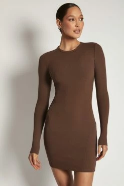 ROM Vivienne Ribbed Long Sleeve Mini Dress - Chocolate