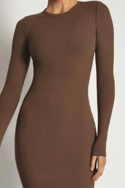 ROM Vivienne Ribbed Long Sleeve Mini Dress - Chocolate