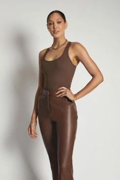 ROM All Tops London Ribbed Racer Back Bodysuit - Chocolate 19 ROM All Tops London Ribbed Racer Back Bodysuit - Chocolate