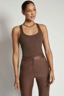 ROM All Tops London Ribbed Racer Back Bodysuit - Chocolate