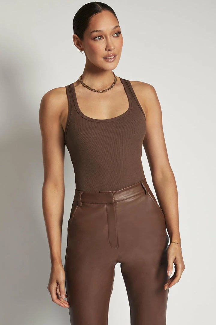 ROM All Tops London Ribbed Racer Back Bodysuit - Chocolate 1 ROM All Tops London Ribbed Racer Back Bodysuit - Chocolate