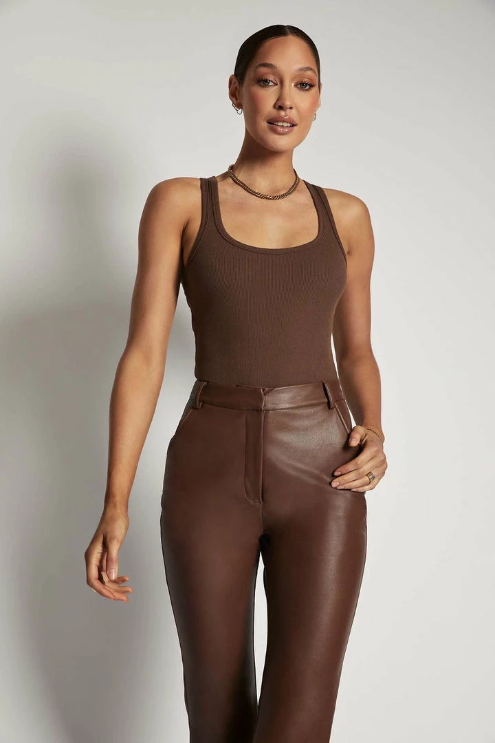 ROM All Tops London Ribbed Racer Back Bodysuit - Chocolate 9 ROM All Tops London Ribbed Racer Back Bodysuit - Chocolate