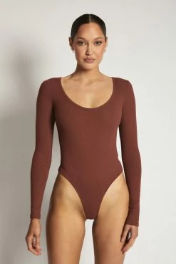 ROM Adara Long Sleeve Ribbed Bodysuit - Spice All Tops