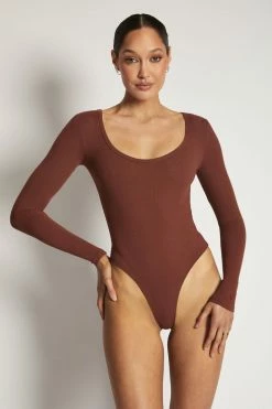 ROM Adara Long Sleeve Ribbed Bodysuit - Spice All Tops
