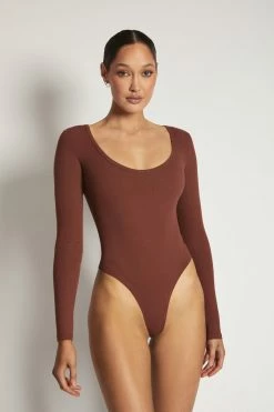ROM Adara Long Sleeve Ribbed Bodysuit - Spice All Tops