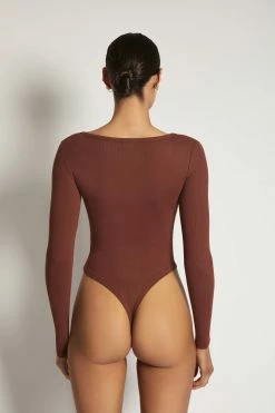 ROM Adara Long Sleeve Ribbed Bodysuit - Spice All Tops