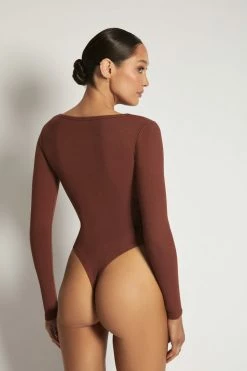 ROM Adara Long Sleeve Ribbed Bodysuit - Spice All Tops